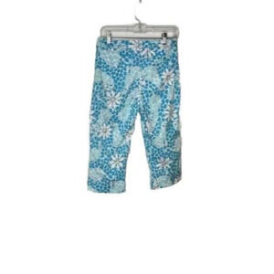 LILLY PULITZER Floral Leopard Teal & White Cropped Lounge Pants Womens 6